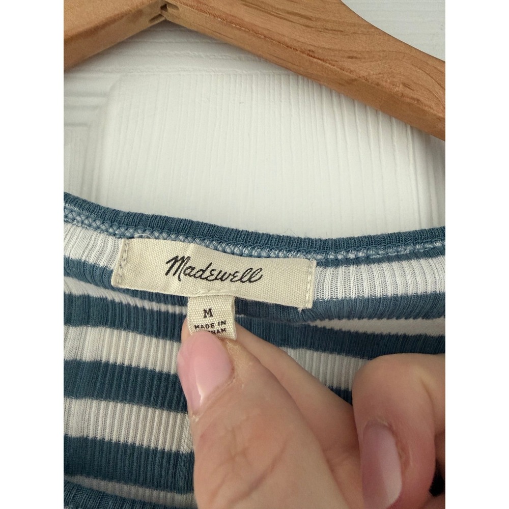 Madewell Womens Blue Striped Short Sleeve T Shirt Coastalcore - Picture 2 of 2